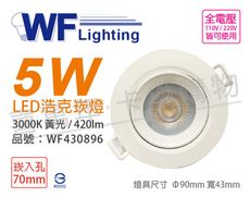 【舞光】LED 5W 3000K 黃光 36度 7cm 全電壓 白殼 可調角度 浩克崁燈