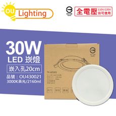 【OU CHYI歐奇照明】TK-AE005 LED 30W 3000K 黃光 20cm 崁燈