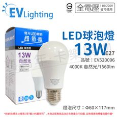 【EVERLIGHT億光】 LED 13W 4000K 自然光 全電壓 E27 新戰鬥版 球泡燈