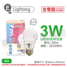 【E極亮】LED 3W 綠光 全電壓 球泡燈 台灣製造