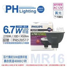 【PHILIPS飛利浦】LED 6.7W 927 12V 10度 黃光 可調光 高演色 MR16杯燈