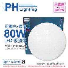 【PHILIPS飛利浦】LED Pyxis 靜欣 80W 全電壓 舒適光 調光 調色 星鑽 吸頂燈