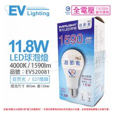 【EVERLIGHT億光】LED 11.8W 4000K 自然光 全電壓 E27 節能標章 球泡燈