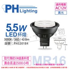 【PHILIPS飛利浦】LED 5.5W 3000K 黃光 36D 12V MR16 杯燈