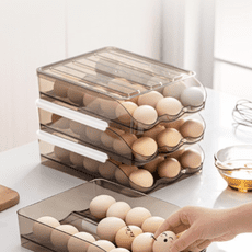 居家好物家居用具冰箱滾動帶蓋雞蛋盒 雞蛋收納盒 廚房透明雞蛋架