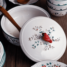 歐式陶瓷餐具  湯鍋 湯碗 湯盆 手繪浮雕彩繪帶蓋耐熱