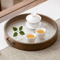 複古海棠花托盤 家用長方形楠竹茶盤 日式杯子收納盤 水杯茶具盤