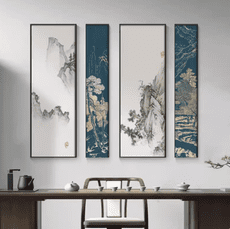 新中式客廳沙發背景牆裝飾畫 書房茶室壁畫 山水畫 辦公室挂畫 四聯畫
