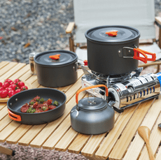 戶外露營套鍋 便攜3-4人餐具套裝 露營戶外燒水壺 野炊野餐廚具 不粘鍋具