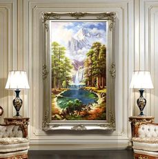 新款 歐式風景油畫 玄關裝飾畫 豎版美式客廳過道山水畫 挂畫 聚寶盆肌理畫 60*80cm