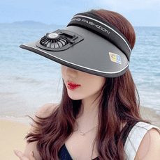 USB充電風扇防曬帽 夏季大帽檐遮陽防曬帽子 防紫外線 空頂太陽帽