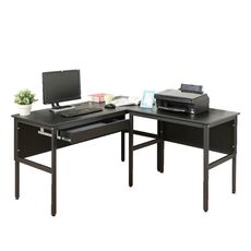 《DFhouse》頂楓150+90公分大L型工作桌+1抽屜電腦桌-黑橡色