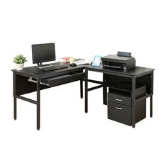 《DFhouse》頂楓150+90公分大L型工作桌+1抽屜+活動櫃-黑橡色
