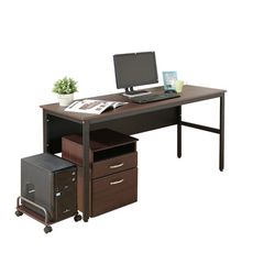 《DFhouse》頂楓150公分電腦辦公桌+主機架+活動櫃-胡桃色