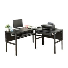 《DFhouse》頂楓150+90公分大L型工作桌+1抽屜1鍵盤電腦桌-黑橡色