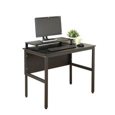 《DFhouse》頂楓90公分電腦辦公桌+桌上架-黑橡色