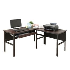 《DFhouse》頂楓150+90公分大L型工作桌+1抽屜電腦桌-胡桃色