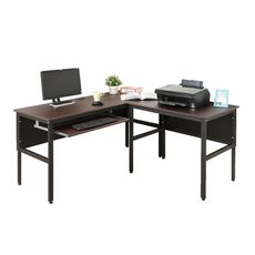 《DFhouse》頂楓150+90公分大L型工作桌+1鍵盤電腦桌-胡桃色