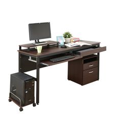 《DFhouse》頂楓150公分電腦辦公桌+1抽屜+1鍵盤+主機架+活動櫃+桌上架-胡桃色