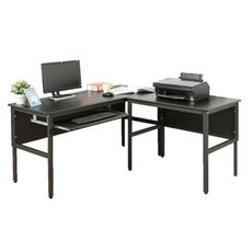 《DFhouse》頂楓150+90公分大L型工作桌+1鍵盤電腦桌-黑橡色