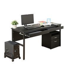 《DFhouse》頂楓150公分電腦辦公桌+2抽屜+主機架+活動櫃-黑橡色
