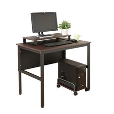 《DFhouse》頂楓90公分工作桌+主機架+桌上架-胡桃色