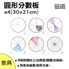 【WTB教具】 圓形分數板: a4(30x21cm) 數學板 教具 磁鐵白板 數學 教學 教具