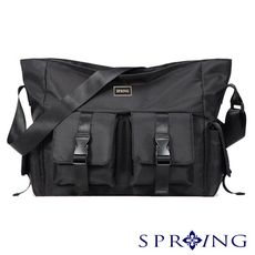 SPRING-尼龍大容量郵差包斜背包中性簡約口袋斜背包(0-75010)