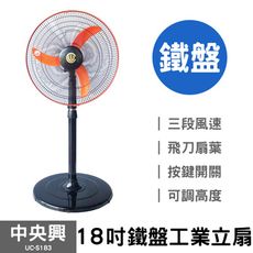 【中央興】18吋工業立扇 UC-S183 (鐵盤) 台灣製造 電風扇 立扇