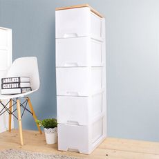 【HOUSE】木天板-純白衣物抽屜式五層收納櫃-隙縫櫃-台灣製造【005143-01】