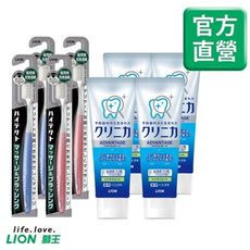 日本獅王LION固齒佳酵素淨護牙膏-清涼薄荷/柑橘薄荷130gx4入+牙周抗敏牙刷x4入