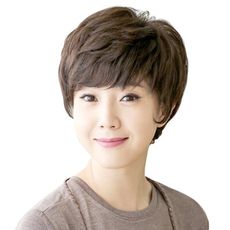 整頂假髮真髮絲-蓬鬆斜瀏海短捲髮媽媽女假髮2色73vc6【獨家進口】【米蘭精品】