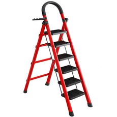 【居家寶盒】紅色六步梯多功能 免組裝 折疊梯 單側梯 人字梯 家用梯 工具梯 園林梯 可收納踏板升級