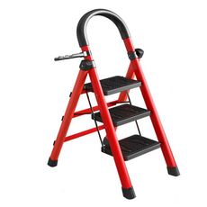 【居家寶盒】紅色三步梯多功能 免組裝 折疊梯 單側梯 人字梯 家用梯 工具梯 園林梯 可收納踏板升級