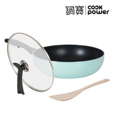 CookPower鍋寶 金鑽不沾炒鍋三件組 32cm (炒鍋+玻璃鍋蓋+木鏟) 二色可選