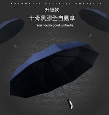 黑膠全自動十骨傘(銀黑把手) 摺疊傘 自動傘 遮陽傘 晴雨傘