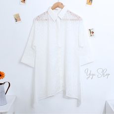 衣綺衣著【S2008】透視壓花隱藏鈕扣長袖上衣薄襯衫罩衫外搭衣