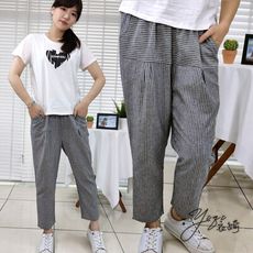 衣綺寬鬆細格紋長褲加大尺碼女生休閒長褲K3006