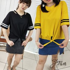 衣綺五分織帶袖口綁帶造型寬鬆加大尺碼女生上衣-二色可選S1138