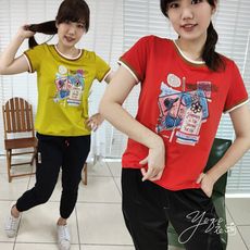 衣綺郵戳印花修身中大尺碼女生上衣-22206二色可選