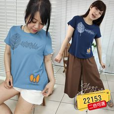 衣綺田野風刺繡修身上衣淑女短袖棉T-二色可選中大尺碼22153