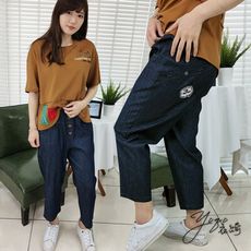 衣綺小熊口袋寬鬆九分褲-鬆緊褲頭牛仔褲22255