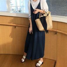漂亮小媽咪 韓系吊帶寬褲 p0517 吊帶寬褲 透氣 棉麻 吊帶褲 寬褲 孕婦裝 連身褲 背帶褲 褲