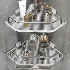 衛生間亞克力浴室三角架 置物架 免打孔壁掛洗手間淋浴房轉角收納架 加厚8MM亞克力板❤輕奢金-單層半