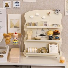 宿舍收納書桌置物架多層桌面展示架玩具擺件整理神器奶油鐵藝托盤