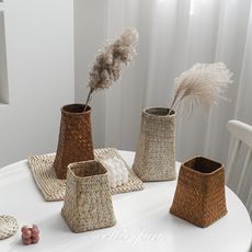 復古編織幹花花瓶草編藤編竹編裝飾品插花花盆花器擺件ins簡約  大號