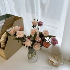 ins韓風仿真花擺設玫瑰禮物復古家居裝飾玫瑰花泡沫假花道具花束  復古紫