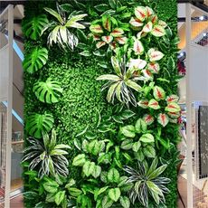 仿真植物墻綠植上墻壁陽臺假花草皮墻面裝飾綠色人造草坪背景網紅 絨布玫瑰瀑布-浪漫七夕