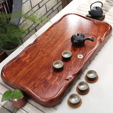 黑檀木茶盤家用整塊實木茶海茶臺小號長方形原木花梨托盤簡約排水 大號平板花梨紋79x42x7cm