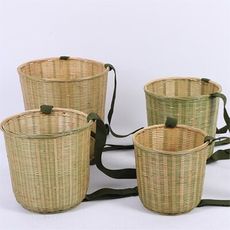 竹編圓背簍茶葉精編竹筐采摘舞蹈道具收納筐小號特大號加厚承重強 扁形中號口徑24*27cm